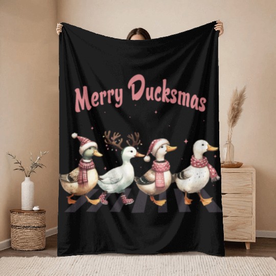 Merry Ducksmas Cute Ducks Farm Animals Christmas Throw Blankets
