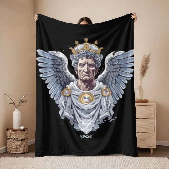 Emperor Caesar with Angel Wings Throw Blankets