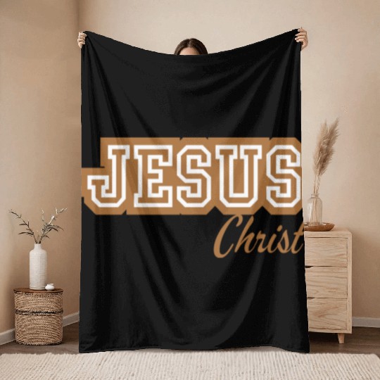 Letterman Tan Jesus Throw Blankets