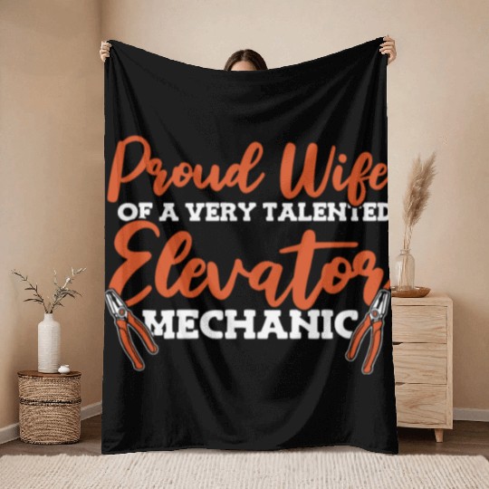 Proud Wife Of An Elevator Mechanic Repair Throw Blankets