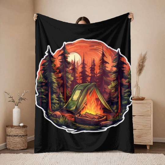 Tents Forest Nature Camping Throw Blankets
