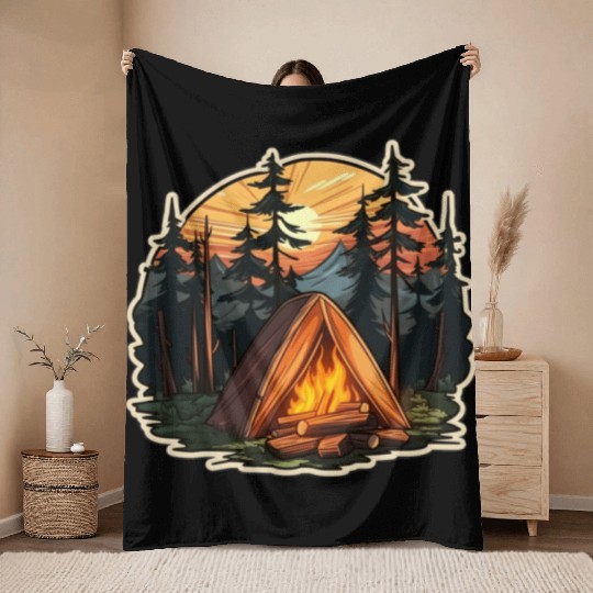 Tents Forest Nature Camping Throw Blankets