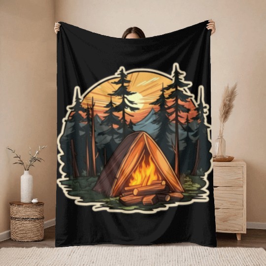 Tents Forest Nature Camping Throw Blankets