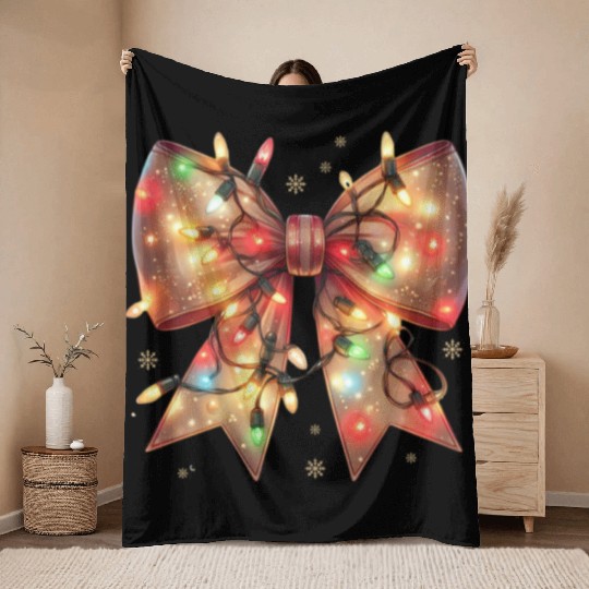 Christmas Light Coquette Bow Throw Blankets