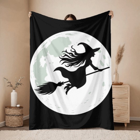 Moonlight Witch Flight Throw Blankets