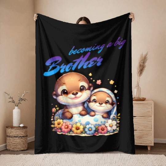 Soon I'll Be A Big Brother, Sweet Otter Brother Throw Blankets