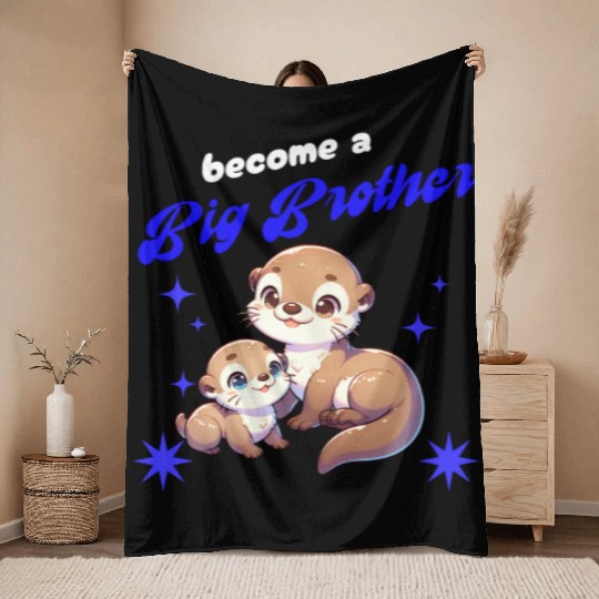 Soon I'll Be A Big Brother, Sweet Otter Brother Throw Blankets