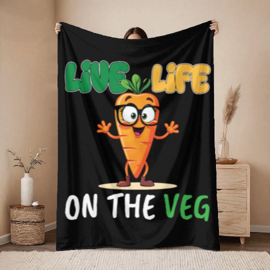 Funny plant based design_ carrot with funny Vegan Throw Blankets