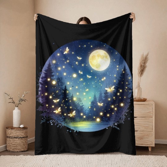 Moonlit Fireflies Throw Blankets