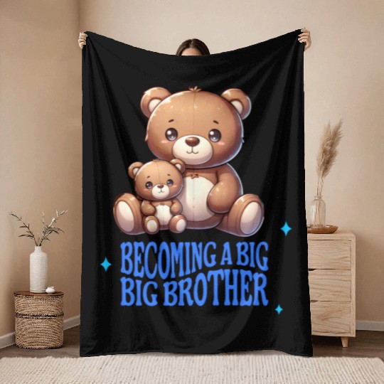 Soon I'll Be A Big Brother Cute Teddy Bears Throw Blankets