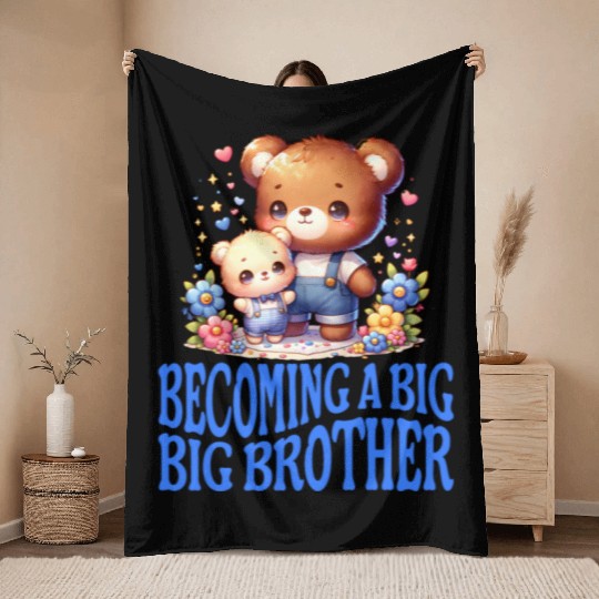 Soon I'll Be A Big Brother Cute Teddy Bears Throw Blankets
