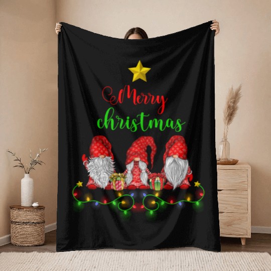 Gnomes Christmas Tree Funny Xmas Holidays Throw Blankets