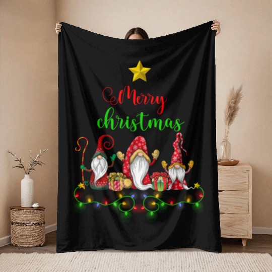 Gnomes Christmas Tree Funny Xmas Holidays Throw Blankets
