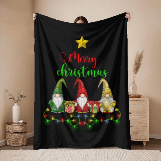 Gnomes Christmas Tree Funny Xmas Holidays Throw Blankets