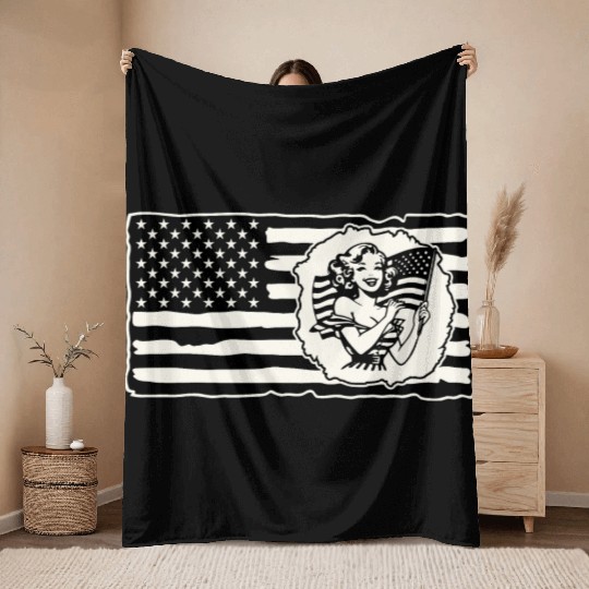 Retro Flag Girl © LIKE US ON FACEBOOK # Throw Blankets
