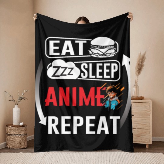 Eat Sleep Anime Repeat Ramen Kawaii Japanese Manga Throw Blankets