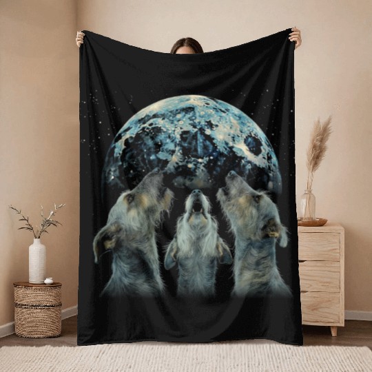 Irish Wolfhound Dog Howling Moon Throw Blankets