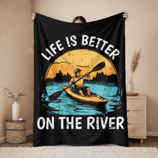 Life is Better on the River Throw Blankets