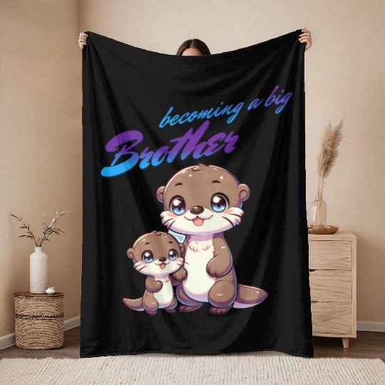 Soon I'll Be A Big Brother, Sweet Otter Brother Throw Blankets