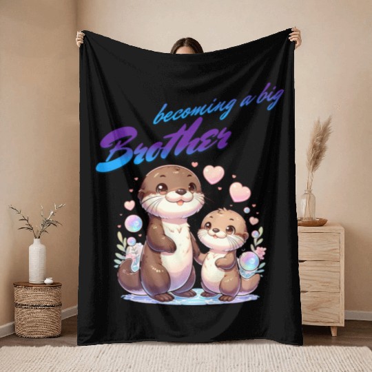 Soon I'll Be A Big Brother, Sweet Otter Brother Throw Blankets