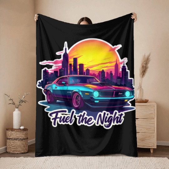 Cyberpunk Muscle Car Throw Blankets