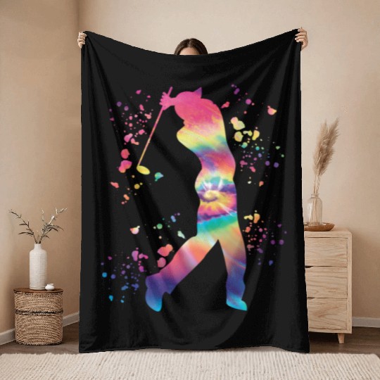 Golfer Colorsplash Kids Miniature Golf Throw Blankets