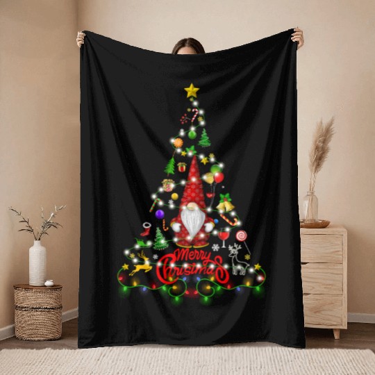 Funny Gnomes Christmas Tree Gnomies Family Xmas Throw Blankets