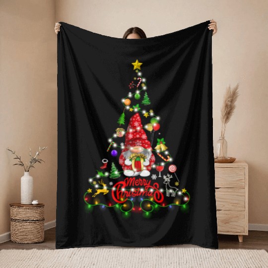 Funny Gnomes Christmas Tree Gnomies Family Xmas Throw Blankets