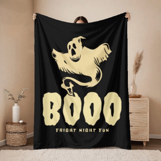 BOOO Fright Night Fun Ghost Halloween Throw Blankets