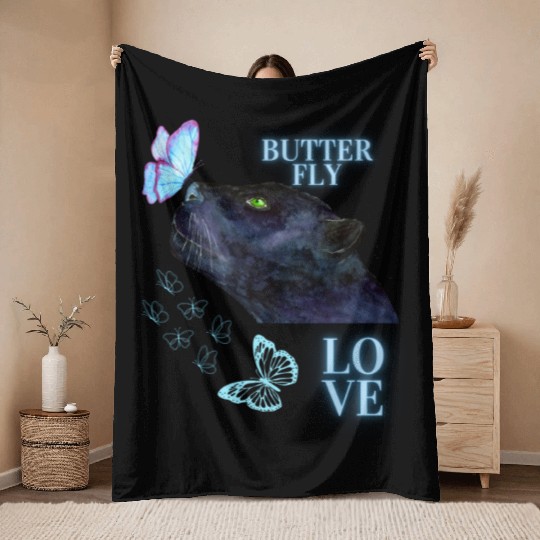 black panther lover butterfly Throw Blankets