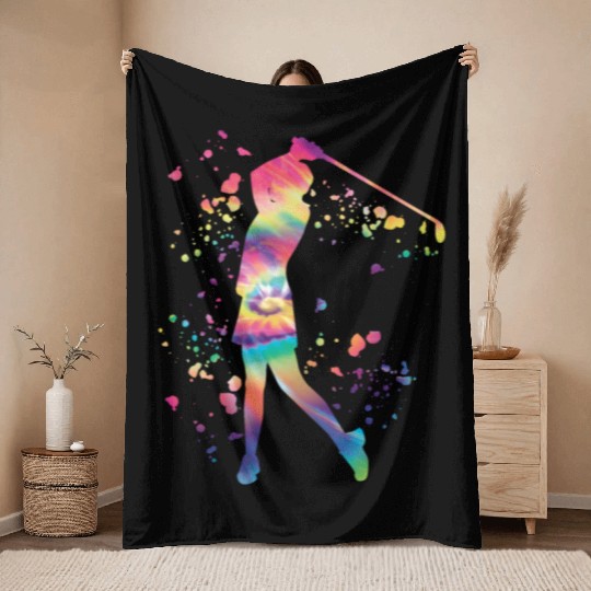 Golfer Colorsplash Kids Miniature Golf Throw Blankets