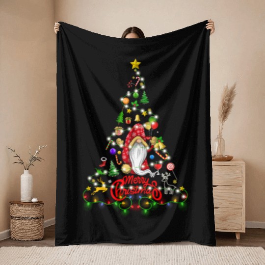 Funny Gnomes Christmas Tree Gnomies Family Xmas Throw Blankets