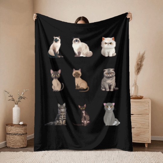 Types of Cats Future Cat Lovers Kids Feline Throw Blankets