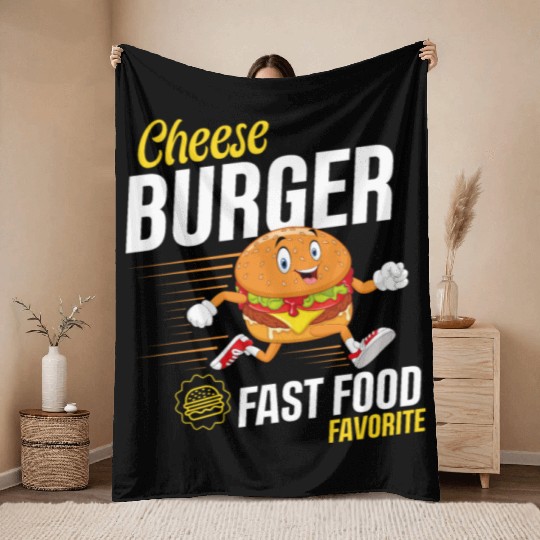 Running Hamburger Cheese Burger Fast Food Favorite Throw Blankets
