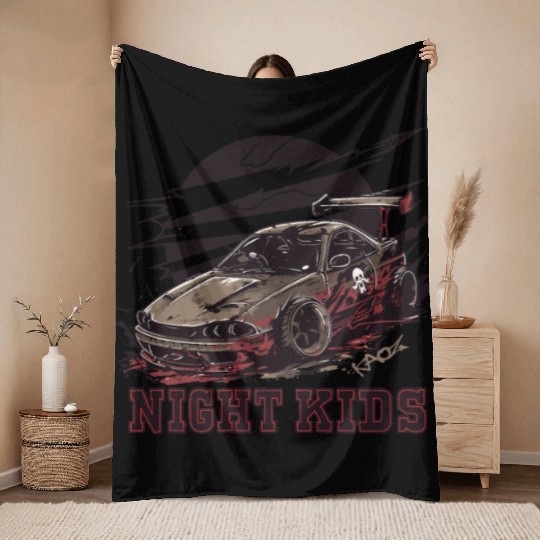 Trashy JDM Street Racer Night Kids Throw Blankets