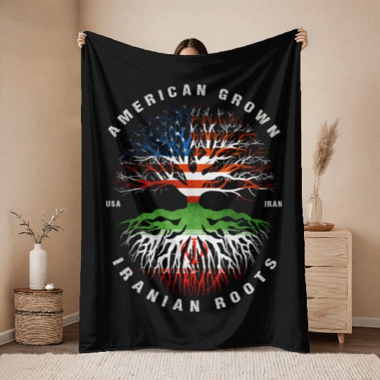 American Grown Iranian Roots Iran Flag Throw Blankets
