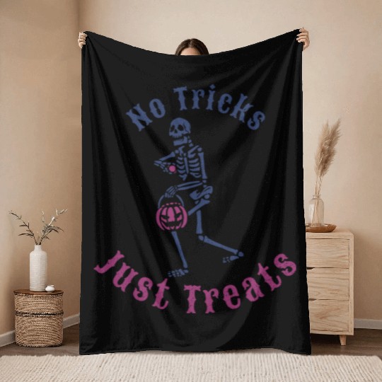 No Tricks Just Treats Halloween Throw Blankets
