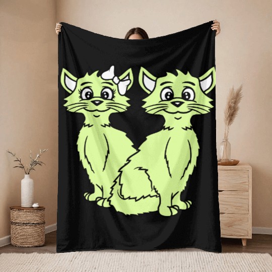 Two Cats 2 Romantic Love Valentine's Day Couple Throw Blankets