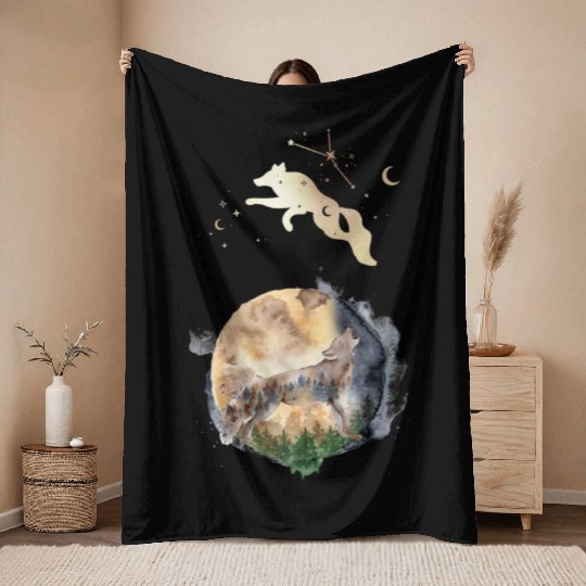 Wolf Moon Magic Throw Blankets
