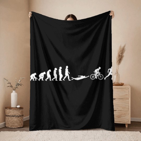 Triathlon running, swimming, bike evolution Throw Blankets