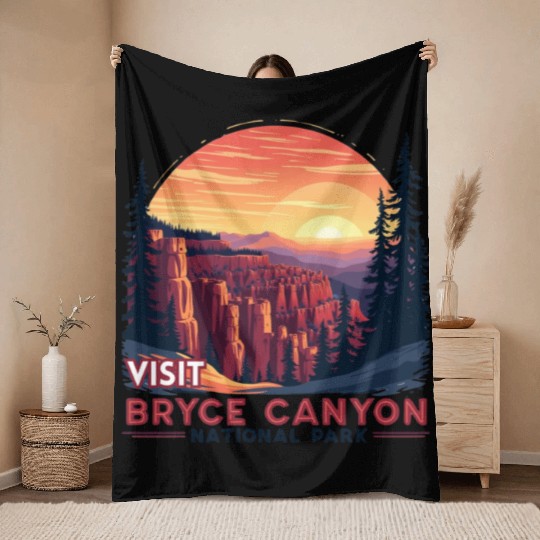 Bryce Canyon National Park Retro Illustraion V 01 Throw Blankets