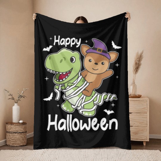 Deer Happy Halloween T-rex Mummy Costume Throw Blankets