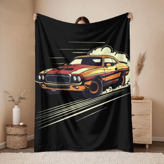 Classic Muscle Car in Action Throw Blankets