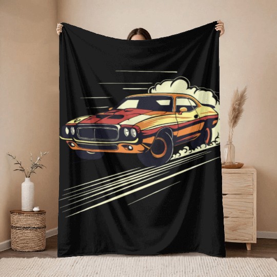 Classic Muscle Car in Action Throw Blankets