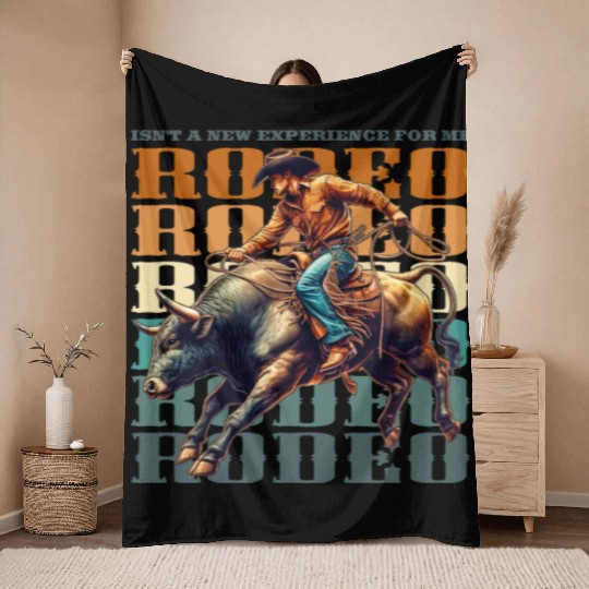 Vintage style Western Bull Rider Throw Blankets