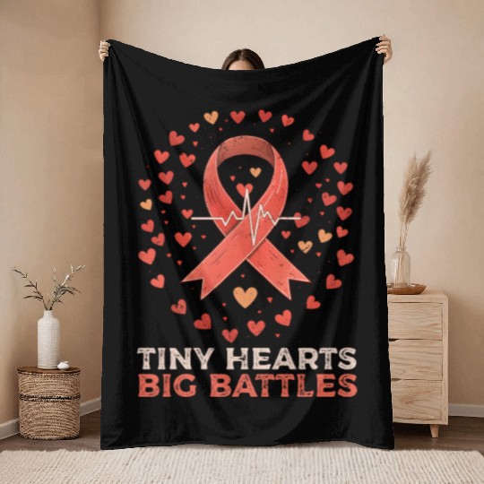 CHD Awareness Tiny Hearts, Big Battles Throw Blankets
