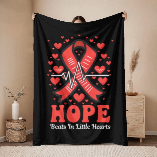 CHD Awareness Hope Beats In Little Hearts Throw Blankets