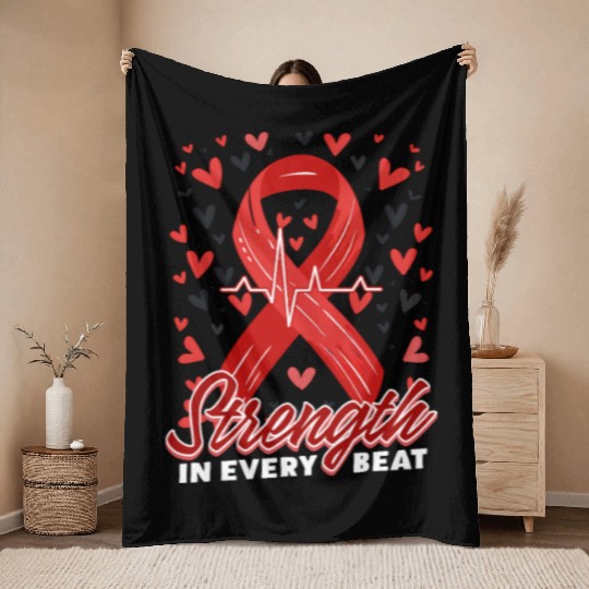 CHD Awareness Strength In Every Beat Throw Blankets