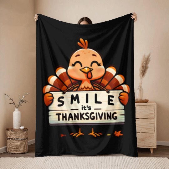 Smile It's Thanksgiving Turkey Matching Family Throw Blankets