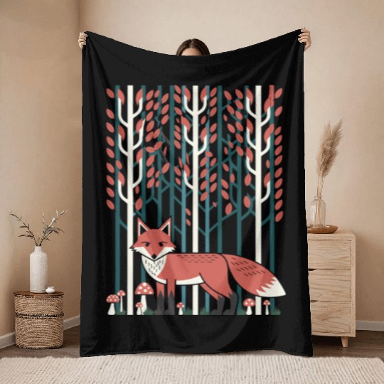 Cottagecore Fox in enchanting Forest Throw Blankets